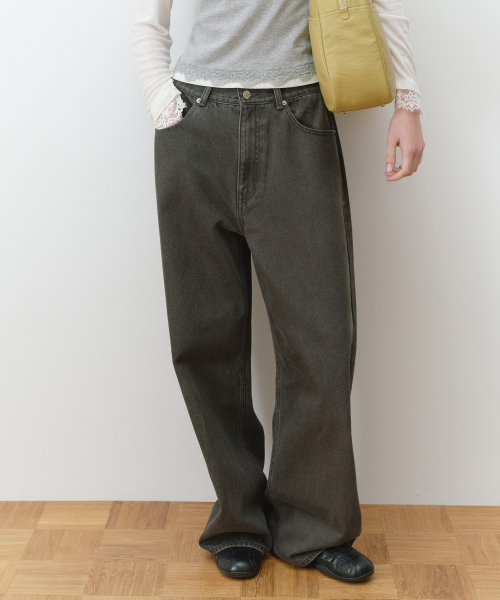 PIGMENT CURVED WIDE PANTS CHARCOAL GRAY