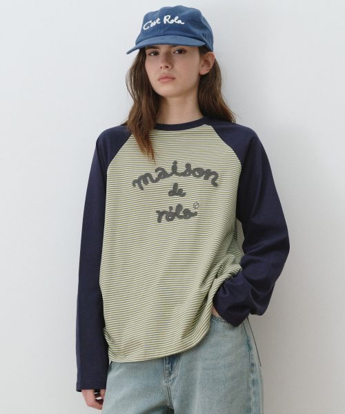 MAISON DE ROLA EMBROIDERY STRIPE LONG SLEEVE L/GR+NV
