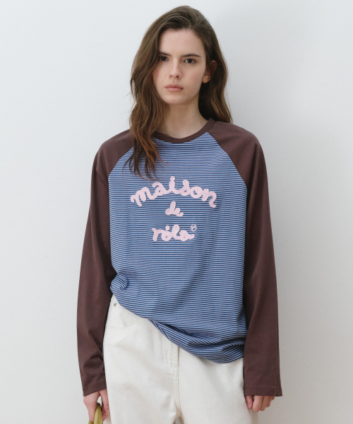 MAISON DE ROLA EMBROIDERY STRIPE LONG SLEEVE BL+BR