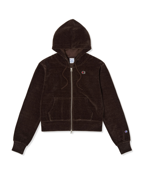 여성 C로고 벨루어 후드 집업 Brown