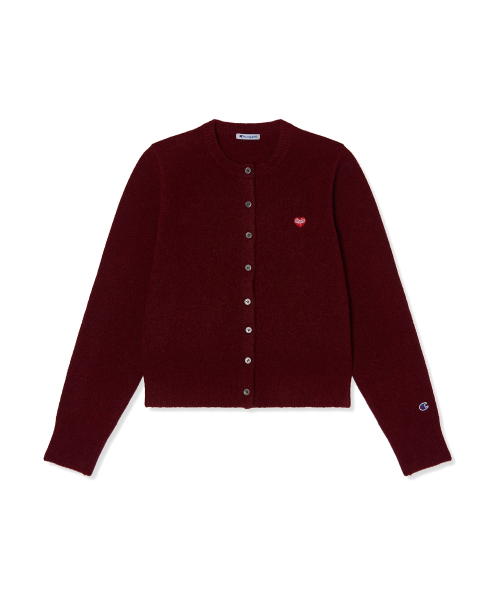 여성 하트 로고 울 가디건 Red