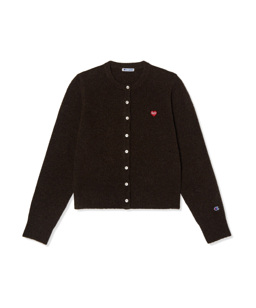 여성 하트 로고 울 가디건 Brown