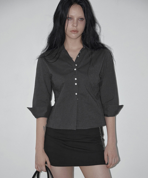 Titon Double Button Slim 3/4 Shirts - Charcoal