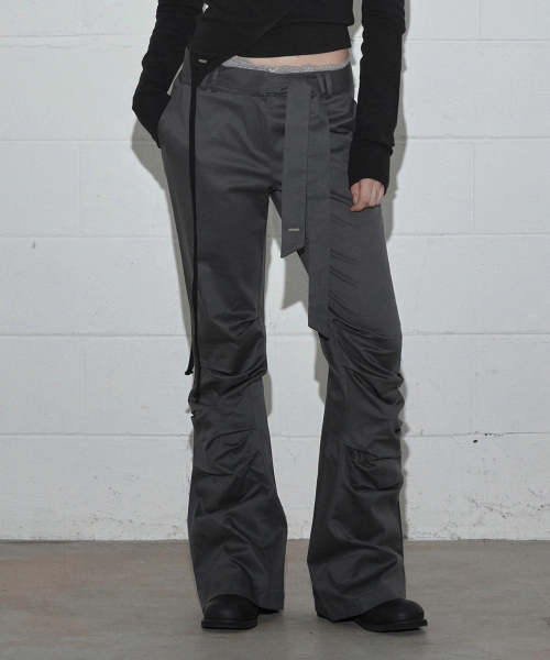 TOTS Shirred Slim Bootcut Long Pants_Charcoal
