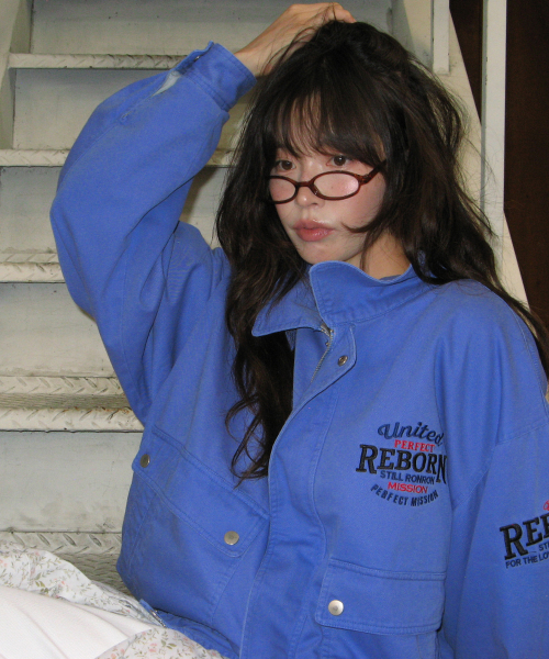 WASHED VINTAGE COTTON BLOUSON BLUE