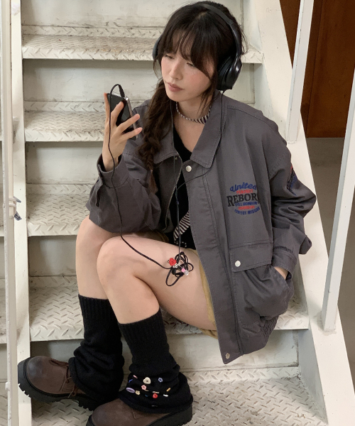 WASHED VINTAGE COTTON BLOUSON CHARCOAL