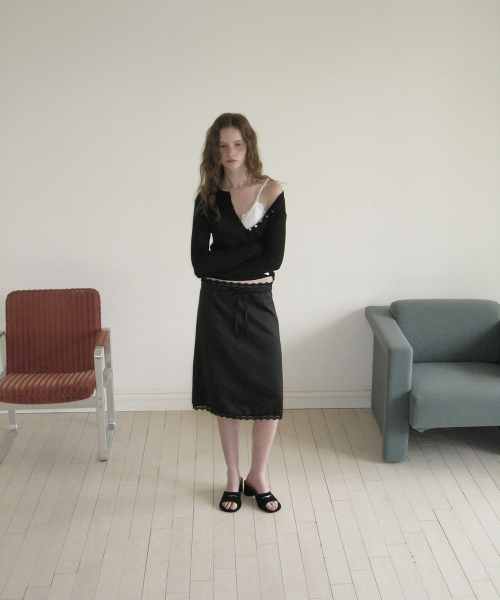 Easy lace satin midi skirt - Black
