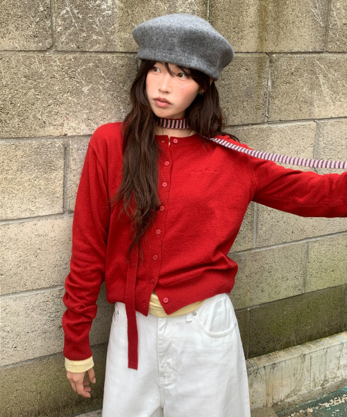 BASIC WOOL ARCHIVE CARDIGAN RED