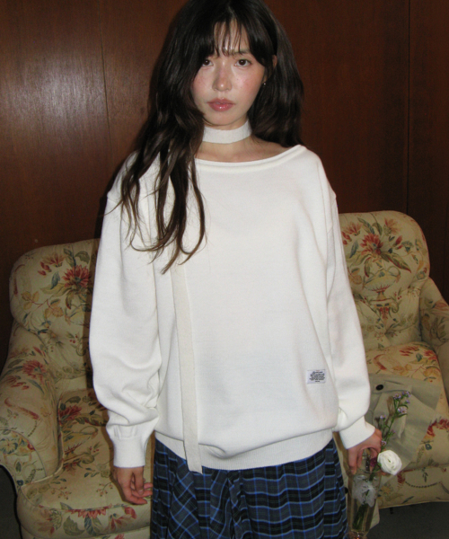 HEART BUTTON OFF SHOULDER KNIT IVORY