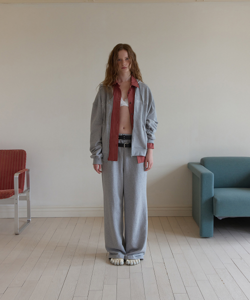 Polite banding wide pants - Gray
