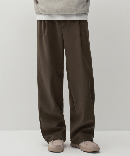 더블 브러쉬드 원 턱 와이드 밴딩 팬츠