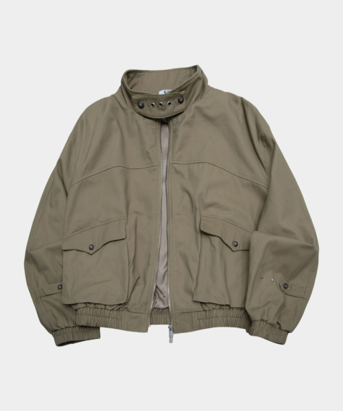 Studded high-neck buckle multi-pocket point oversized blouson cotton zip-up jacket [beige]