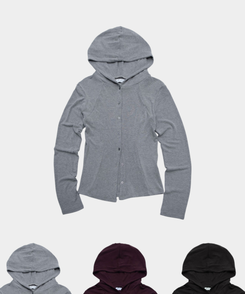 Essential Cutout Pintuck Snap Button-Up Basic Hooded Long Sleeve Slim Fit Cardigan _3COLOR