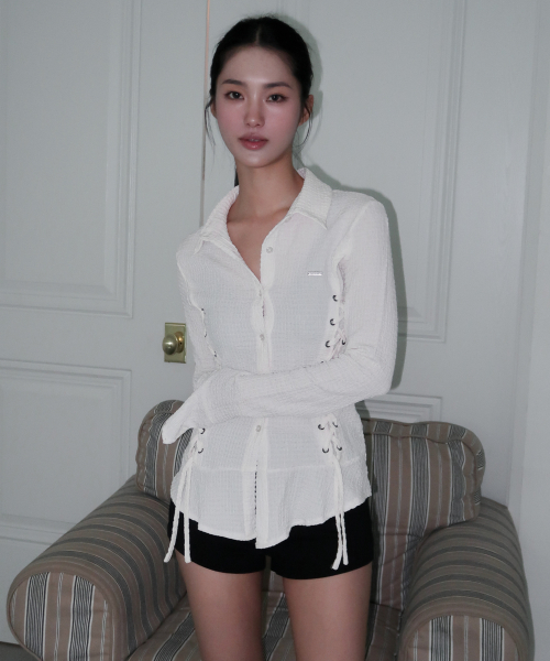 Eyelet strap cross sleeve ruffle detail long sleeve slim cardigan jacket _2COLOR