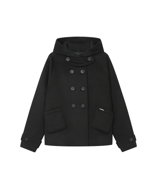 Hoodie double button coat BLACK