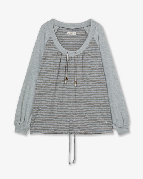STRIPE DRAWSTRING TOP [GREY]