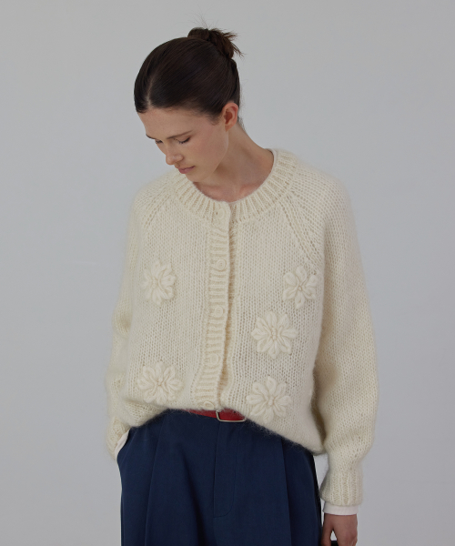 Mohair Floral Applique Knit Cardigan