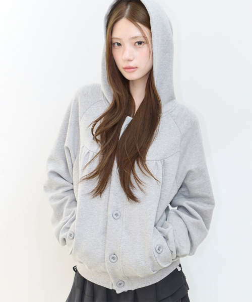 BUTTON COLOR BLOCK HOODIE JACKET MELANGE