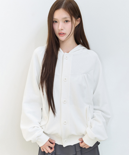 BUTTON COLOR BLOCK HOODIE JACKET WHITE