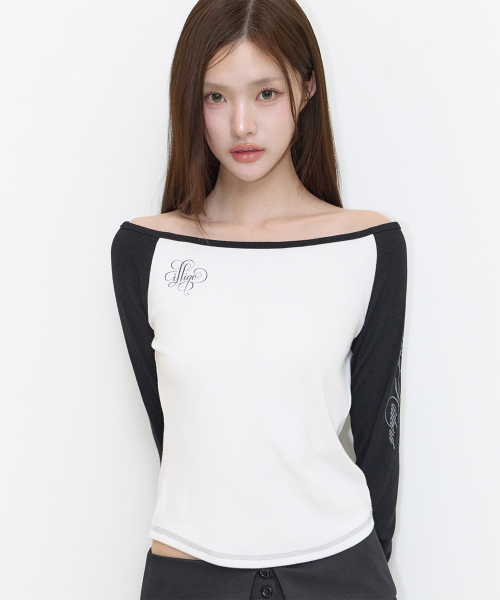 LETTERING COLOR-BLOCK LONG SLEEVE WHITE