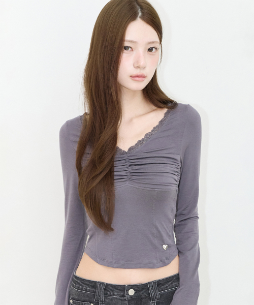 LACE CORSET LONG SLEEVE CHARCOAL