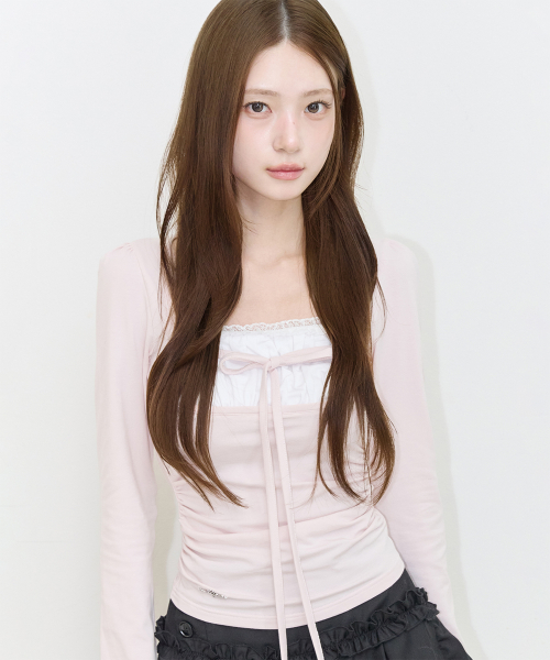 ROSY SQUARE-NECK TOP PINK