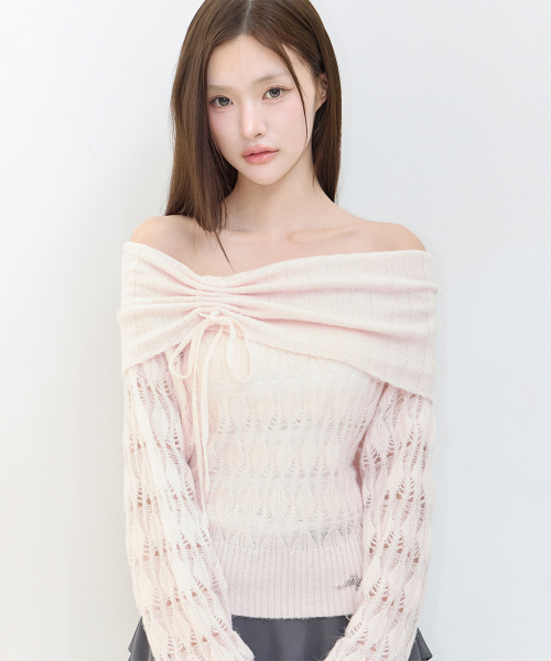PUNCHING LOOSE OFF SHOULDER KNIT PINK