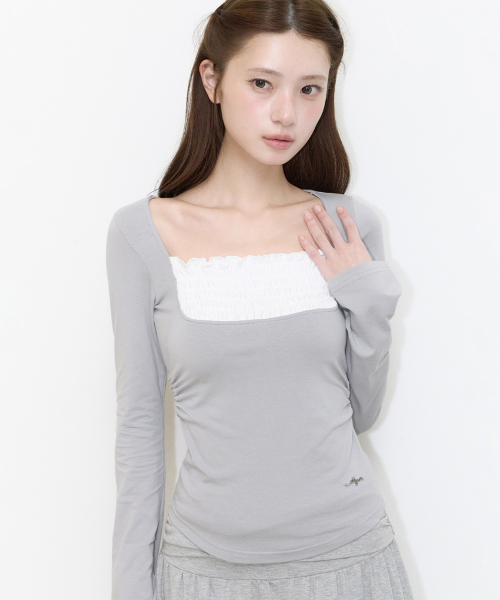SMOCK SQUARE NECK LONG SLEEVE GRAY