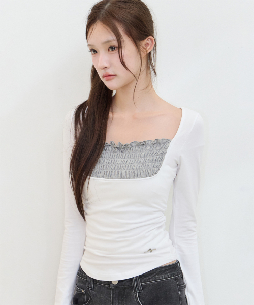 SMOCK SQUARE NECK LONG SLEEVE WHITE