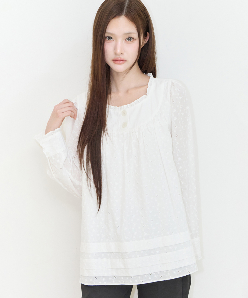 COTTAGE FRILL BLOUSE WHITE
