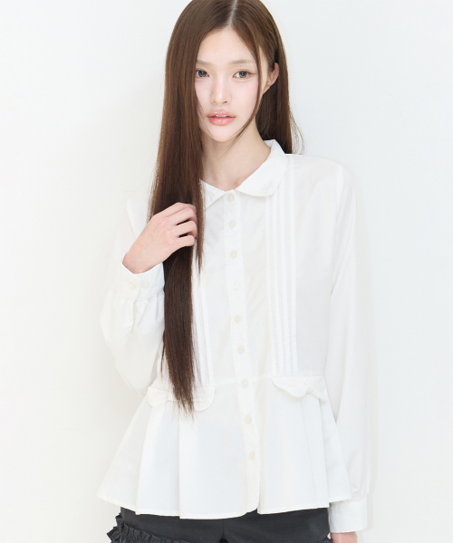 PLEATS DOUBLE BOW BLOUSE WHITE