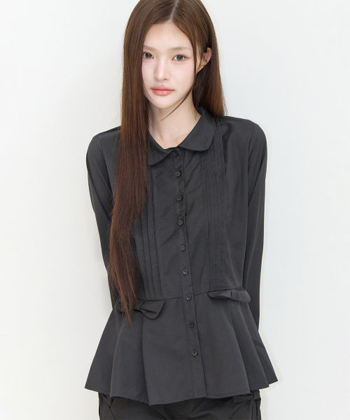 PLEATS DOUBLE BOW BLOUSE BLACK