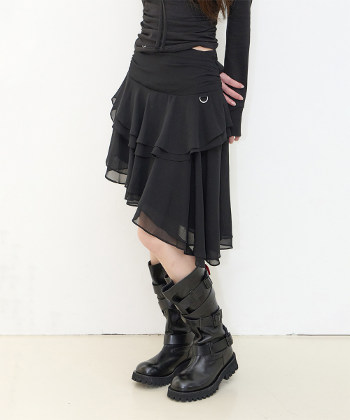 SHEER UNBALANCED SKIRT BLACK