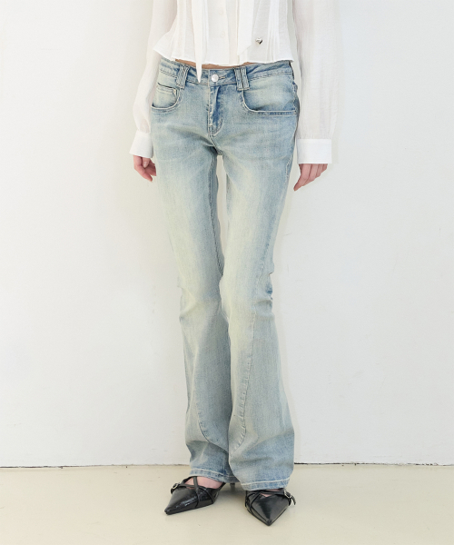 WASHED BOOTCUT DENIM PANTS LIGHT BLUE