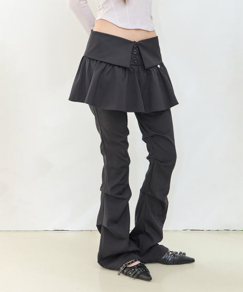 BUTTON FOLDING SKIRT PANTS BLACK