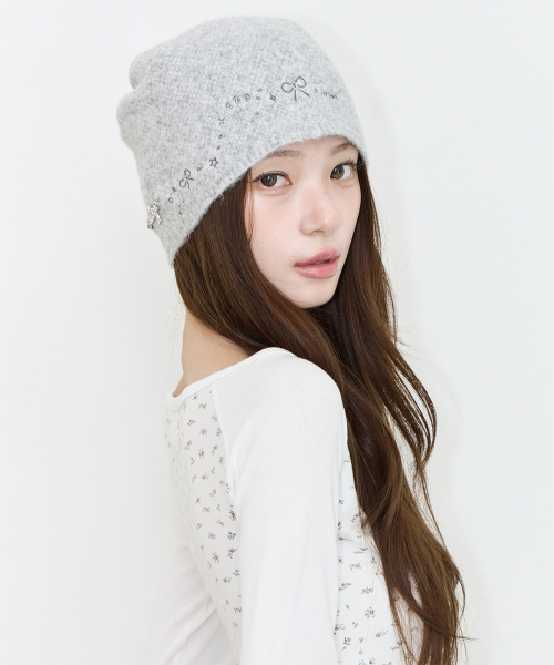 DRAWING EMBROIDERY BEANIE GRAY