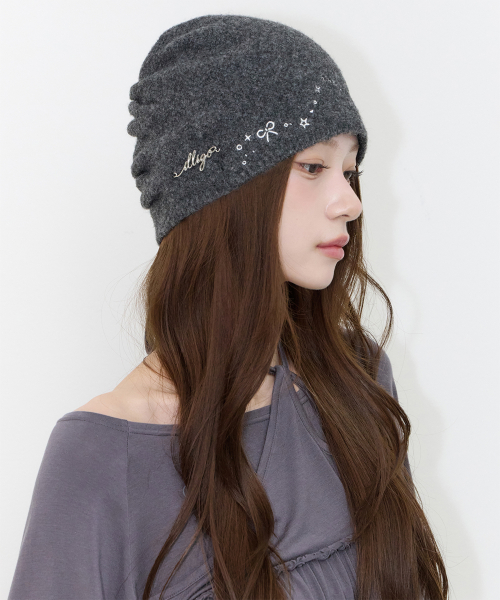 DRAWING EMBROIDERY BEANIE CHARCOAL