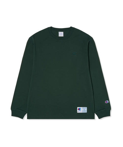 C로고 오버핏 조그택 롱슬리브 티셔츠 Dark Green