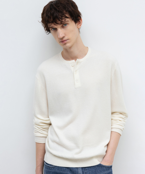 Cashmere Henley-Neck Knit IVORY