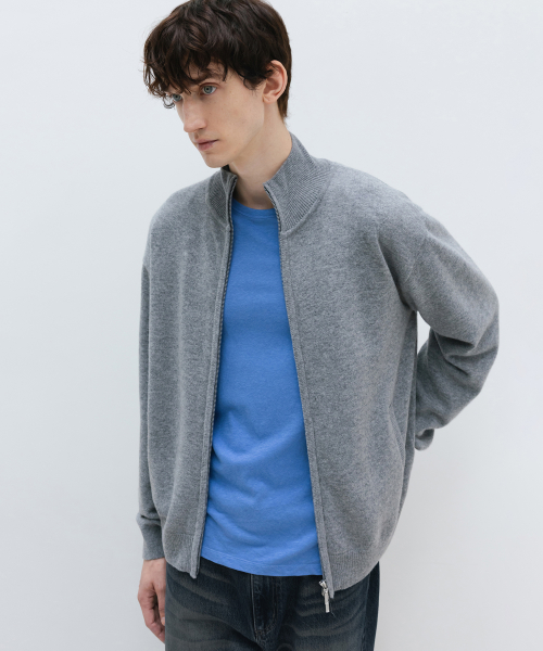 Basic Cashmere Zip-up Knit GREY