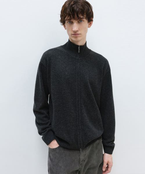 Basic Cashmere Zip-up Knit BLACK