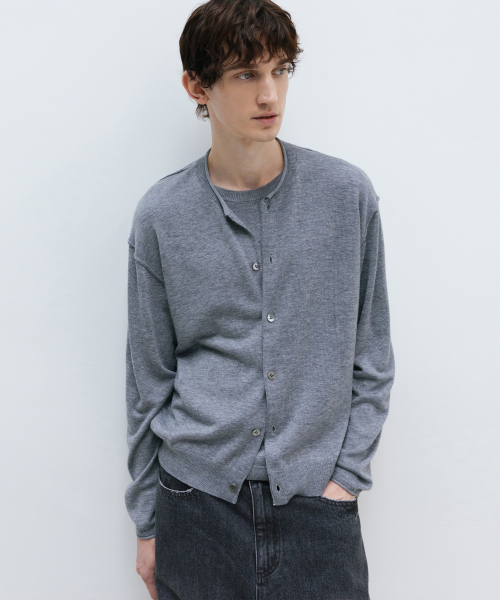 Wool-Blend Layered Cardigan MELANGE GREY