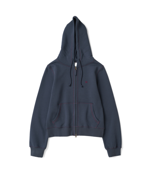 TCM zigzag stitch hooded zip-up (navy)