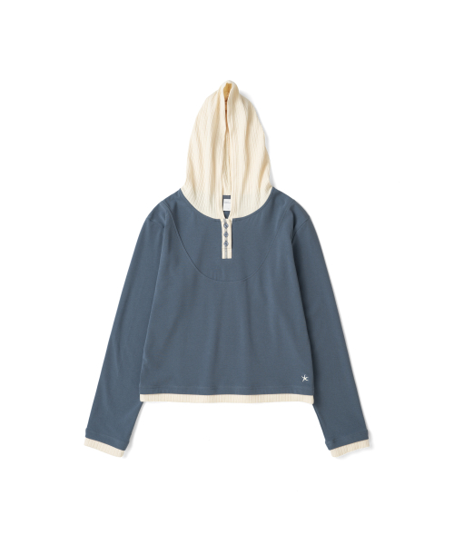 TCM button placket hoodie (blue)