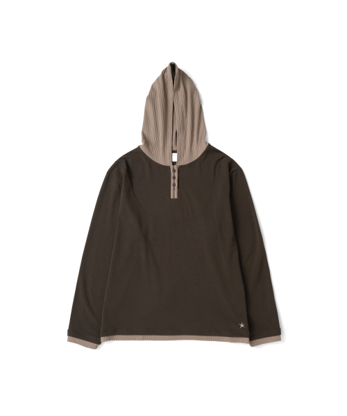 TCM button placket hoodie (brown)