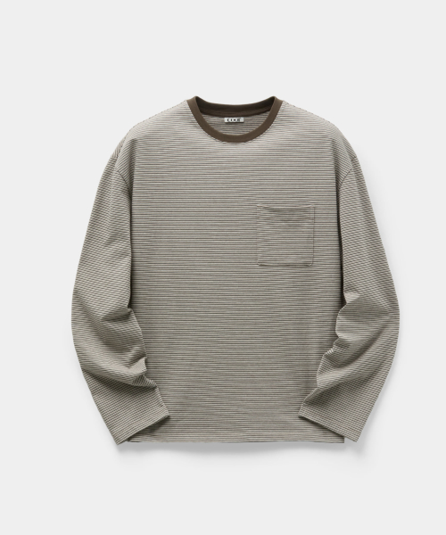 Multi-Pin Stripe Pocket T Shirt (Beige)