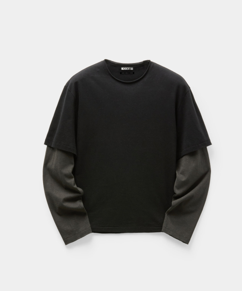 Layered Mix Cut Long Sleeve T Shirt (Washed Black)