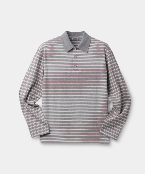 Multi Pin Pique Polo Long Sleeve (Light Gray)