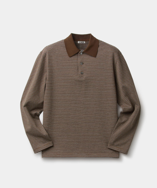 Multi-Pin Pique Polo Long Sleeve (Brown)