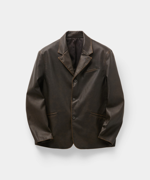 Washed Faux Leather Blazer (Washed Brown)